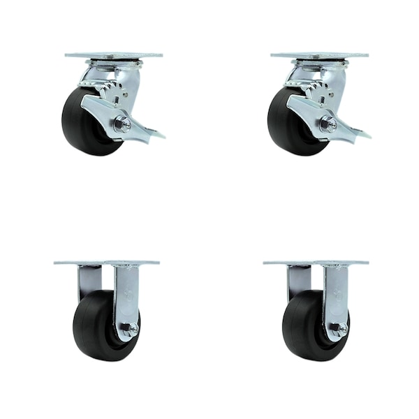 4 Inch Polyolefin Caster Set with Ball Bearings 2 Brakes 2 Swivel Locks SCC